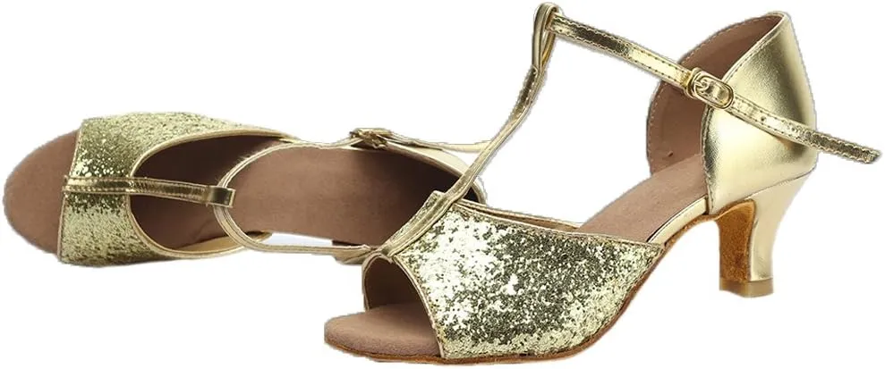DKZSYIM Glitter Women Latin Dance Shoes Ballroom Salsa Tango Practice Performence Party Dancing Shoes,Model NU259