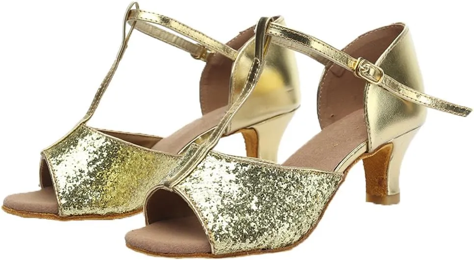 DKZSYIM Glitter Women Latin Dance Shoes Ballroom Salsa Tango Practice Performence Party Dancing Shoes,Model NU259