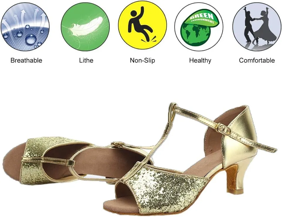 DKZSYIM Glitter Women Latin Dance Shoes Ballroom Salsa Tango Practice Performence Party Dancing Shoes,Model NU259