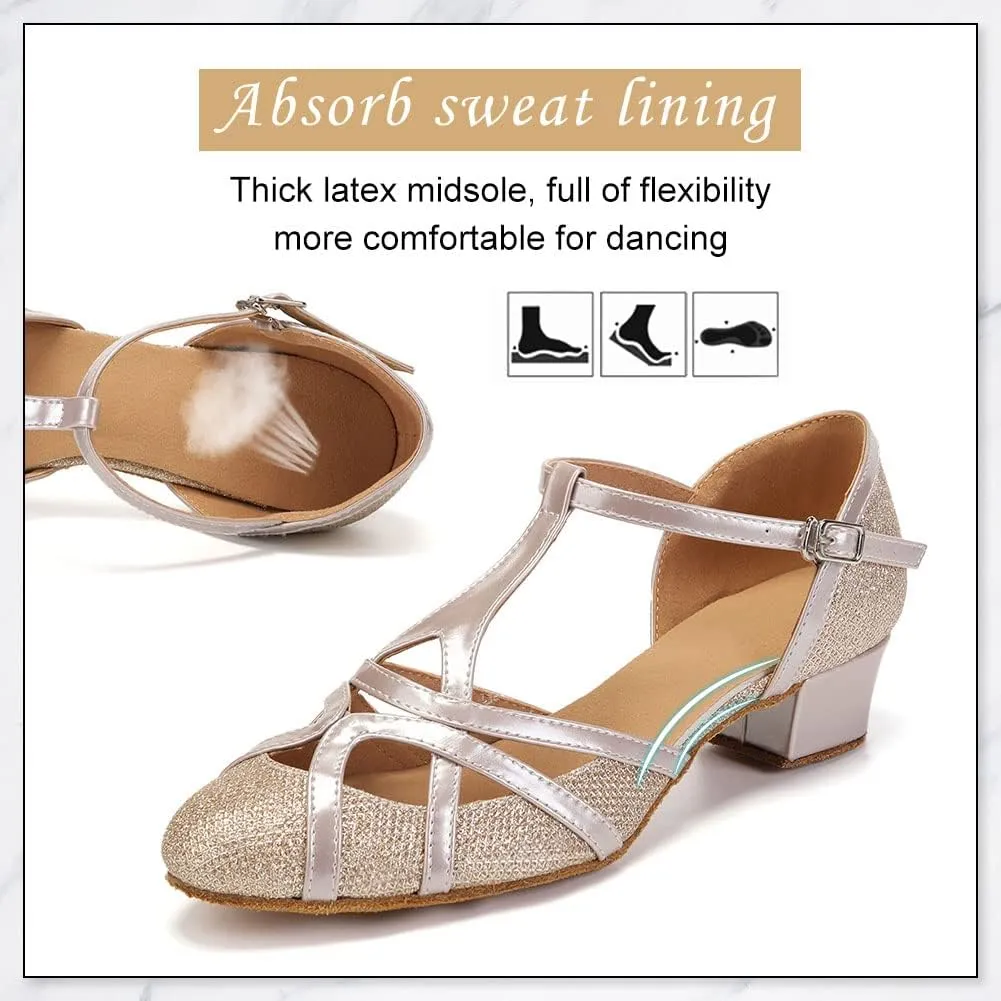 DKZSYIM Glitter Women Latin Dance Shoes Closed Toe Ballroom Salsa Tango Practice Performence Party Dancing Shoes,Model CMJ-511