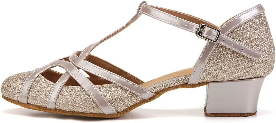 DKZSYIM Glitter Women Latin Dance Shoes Closed Toe Ballroom Salsa Tango Practice Performence Party Dancing Shoes,Model CMJ-511