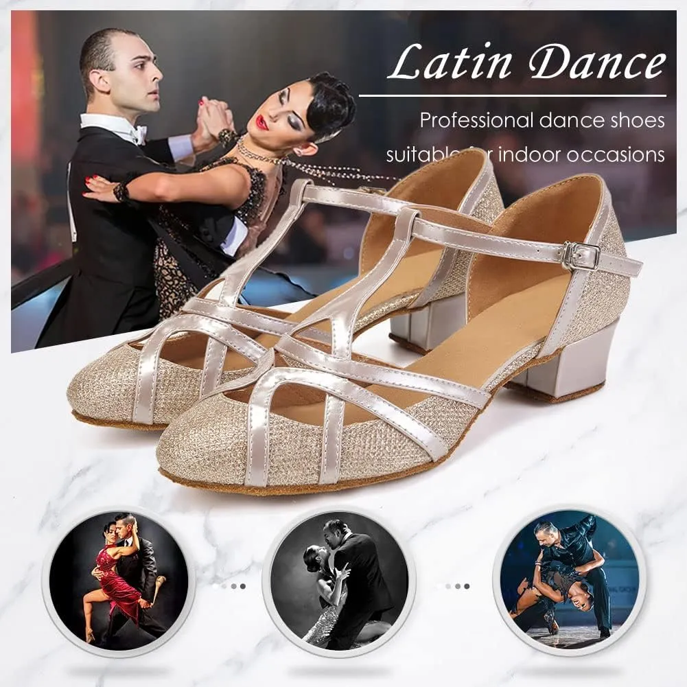 DKZSYIM Glitter Women Latin Dance Shoes Closed Toe Ballroom Salsa Tango Practice Performence Party Dancing Shoes,Model CMJ-511
