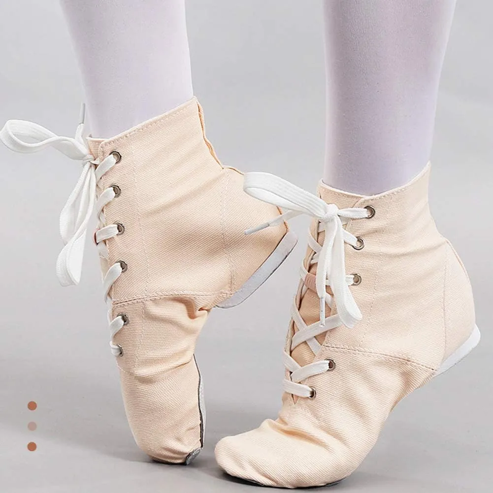 DKZSYIM Lace-up Canvas Dance Shoes Flat Jazz Shoes for Practice, Suitable for Women,Model GB-JS