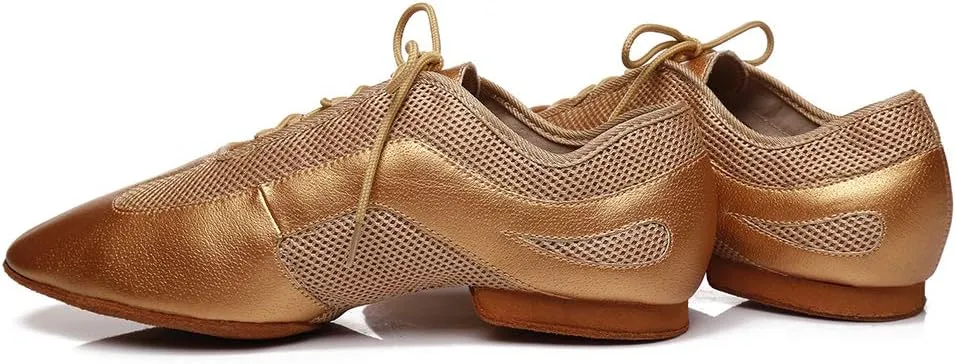DKZSYIM Men's Leather Professional Latin Dance Shoes Ballroom Jazz Tango Waltz Performance Suede Sole Shoes with Net Surface Model YCL400