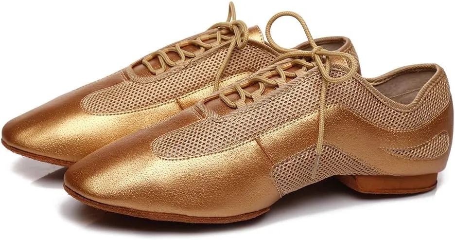 DKZSYIM Men's Leather Professional Latin Dance Shoes Ballroom Jazz Tango Waltz Performance Suede Sole Shoes with Net Surface Model YCL400