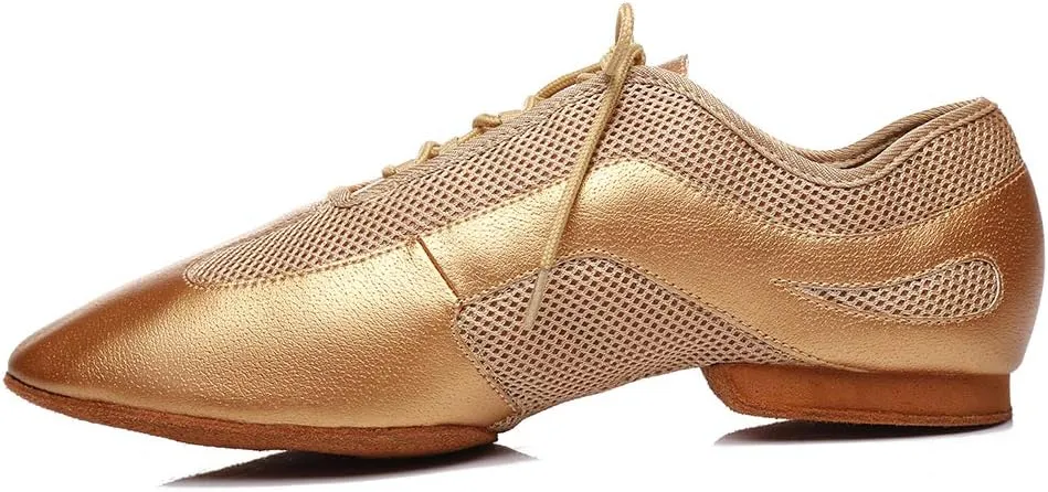 DKZSYIM Men's Leather Professional Latin Dance Shoes Ballroom Jazz Tango Waltz Performance Suede Sole Shoes with Net Surface Model YCL400