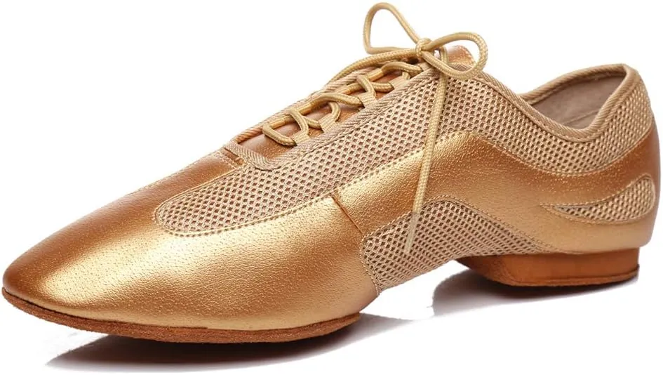 DKZSYIM Men's Leather Professional Latin Dance Shoes Ballroom Jazz Tango Waltz Performance Suede Sole Shoes with Net Surface Model YCL400