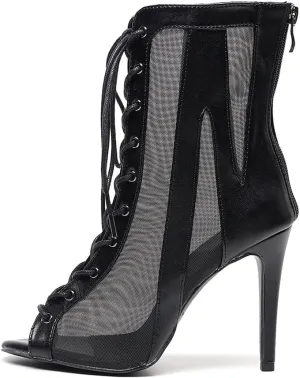 DKZSYIM Open Toe Dance Boots Women Latin Salsa Ballroom Lace-up Ankle Dance Shoes,Model QJW7259
