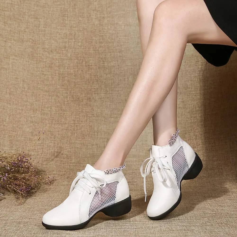 DKZSYIM Women's Leather Boost Dance Sneaker/Modern Jazz Ballroom Performance Dance-Sneakers Sports Shoes,Model YMJ1818