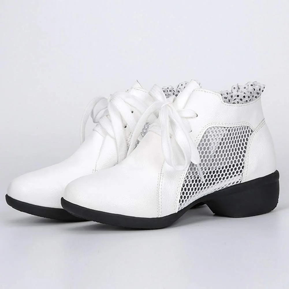 DKZSYIM Women's Leather Boost Dance Sneaker/Modern Jazz Ballroom Performance Dance-Sneakers Sports Shoes,Model YMJ1818