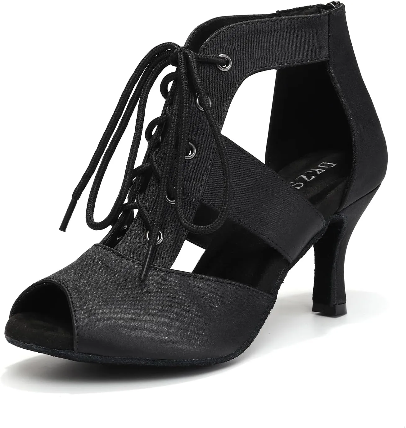DKZSYIM Women's Open Toe Ankle Dance Boots Ballroom Lace-up Latin Salsa Dance Shoes,D43-Black-7.5,US 8.5