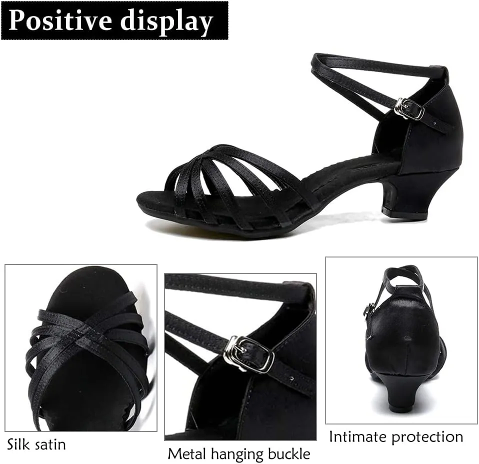 DKZSYIM Women's Satin Latin Dance Shoes Ballroom Salsa Performance Practice Dancing Shoes,Model LP-1213ZS