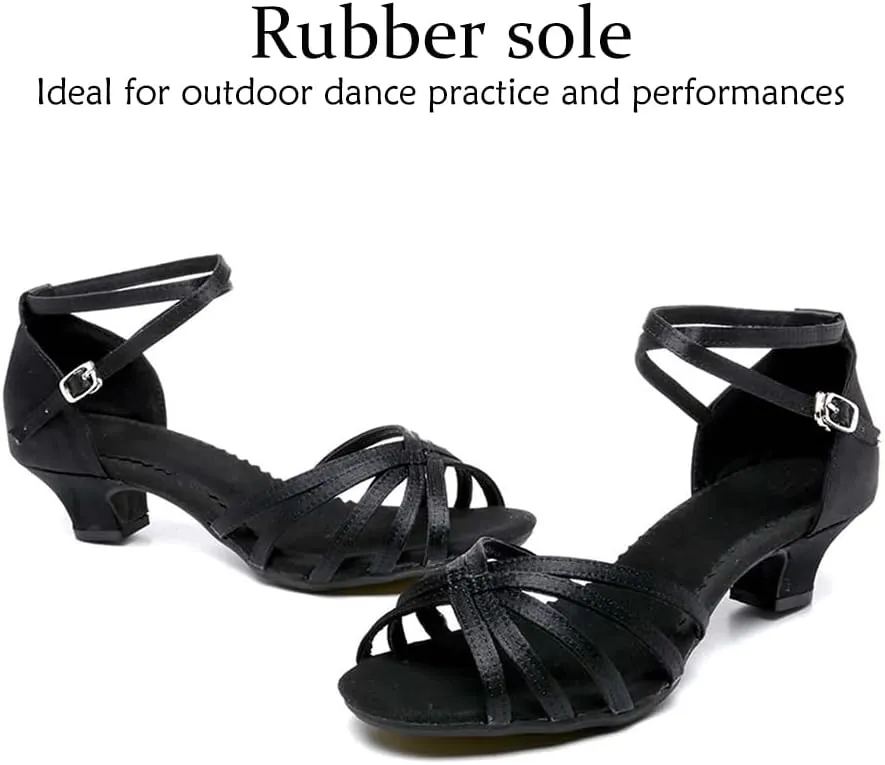 DKZSYIM Women's Satin Latin Dance Shoes Ballroom Salsa Performance Practice Dancing Shoes,Model LP-1213ZS