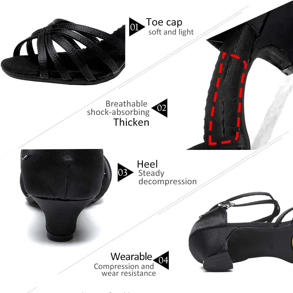 DKZSYIM Women's Satin Latin Dance Shoes Ballroom Salsa Performance Practice Dancing Shoes,Model LP-1213ZS