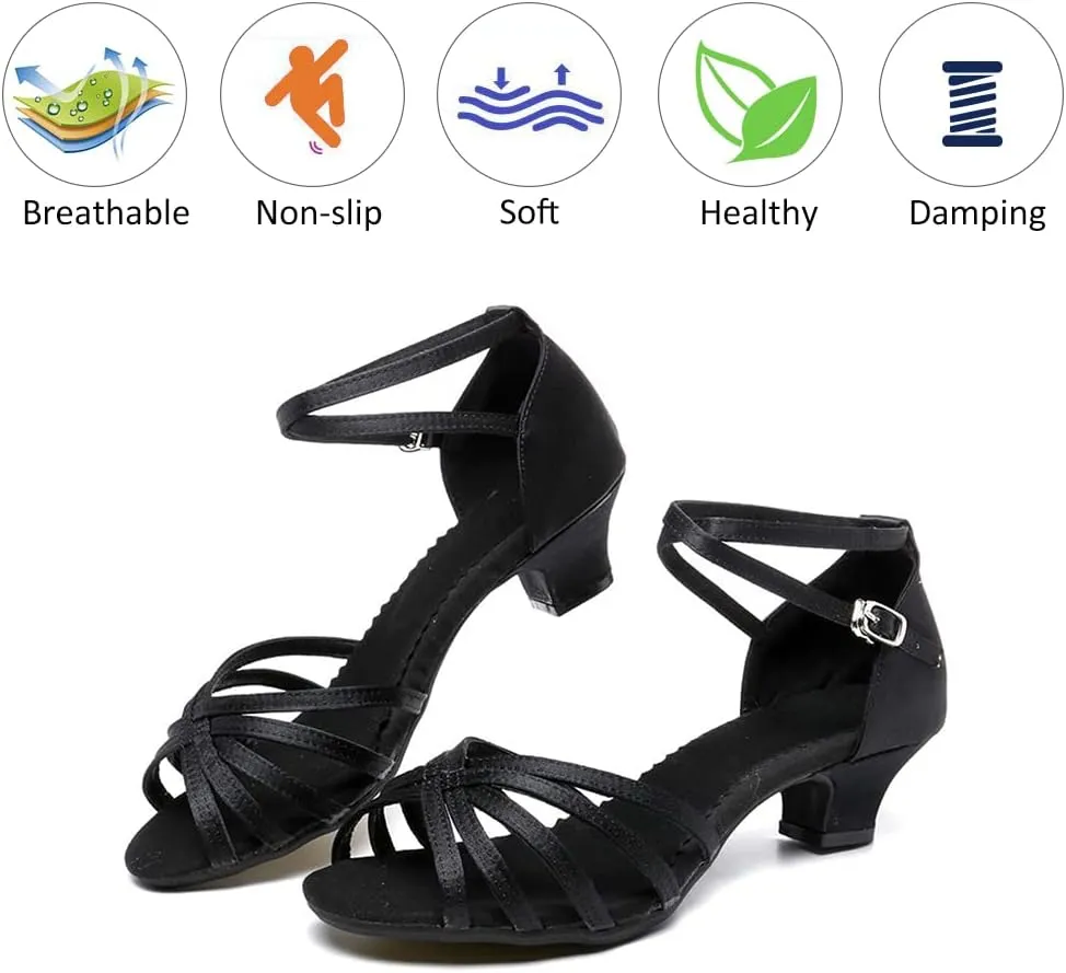DKZSYIM Women's Satin Latin Dance Shoes Ballroom Salsa Performance Practice Dancing Shoes,Model LP-1213ZS