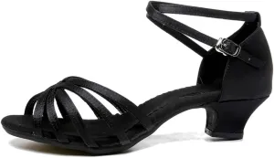 DKZSYIM Women's Satin Latin Dance Shoes Ballroom Salsa Performance Practice Dancing Shoes,Model LP-1213ZS