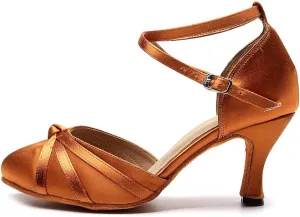 DKZSYIM Women's Satin Latin Dance Shoes Close Toe Ballroom Performance Dancing Shoes,Model QJW1003