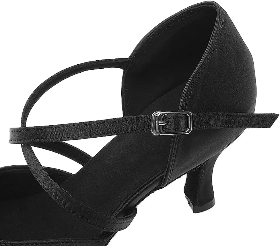 DKZSYIM Women's Satin Latin Dance Shoes Close Toe Ballroom Performance Dancing Shoes,Model QJW1003