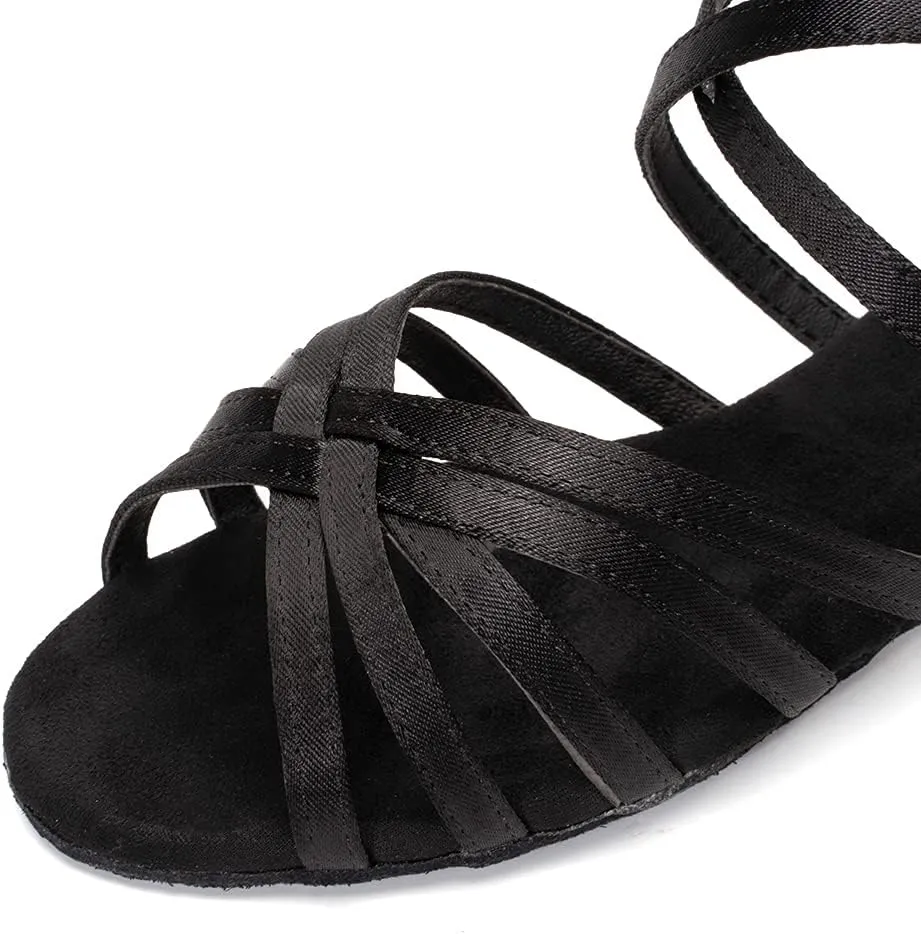 DKZSYIM Women's Satin Latin Dance Shoes Professional Ballroom Salsa Practice Performance Dancing Shoes,Model XGG-Women
