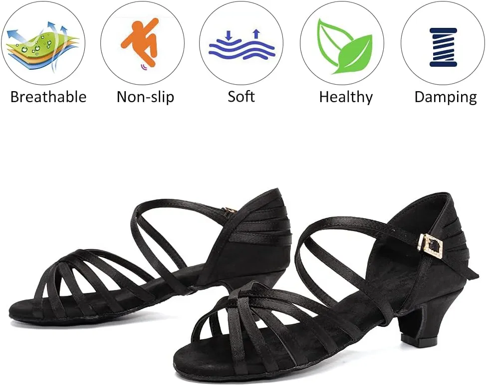 DKZSYIM Women's Satin Latin Dance Shoes Professional Ballroom Salsa Practice Performance Dancing Shoes,Model XGG-Women