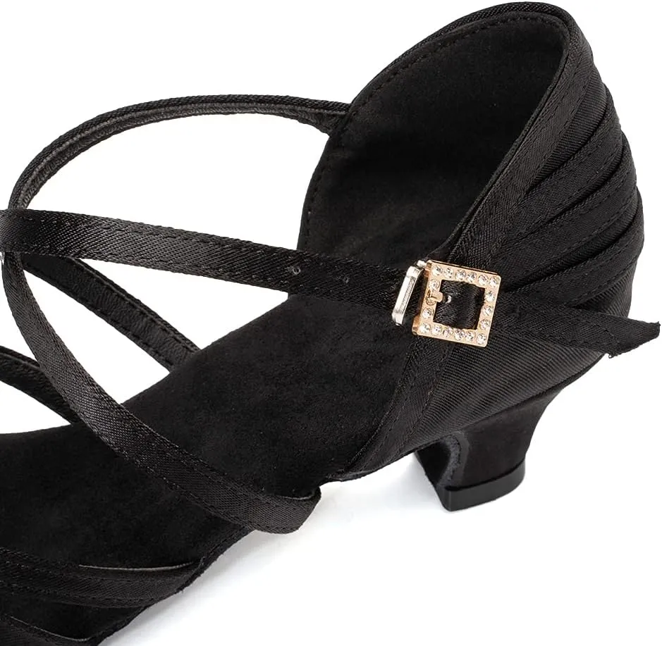 DKZSYIM Women's Satin Latin Dance Shoes Professional Ballroom Salsa Practice Performance Dancing Shoes,Model XGG-Women
