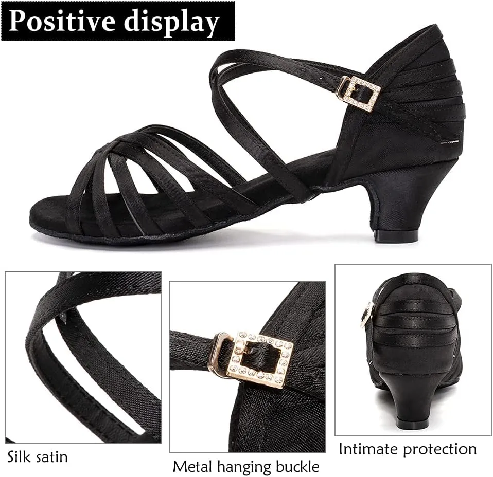 DKZSYIM Women's Satin Latin Dance Shoes Professional Ballroom Salsa Practice Performance Dancing Shoes,Model XGG-Women