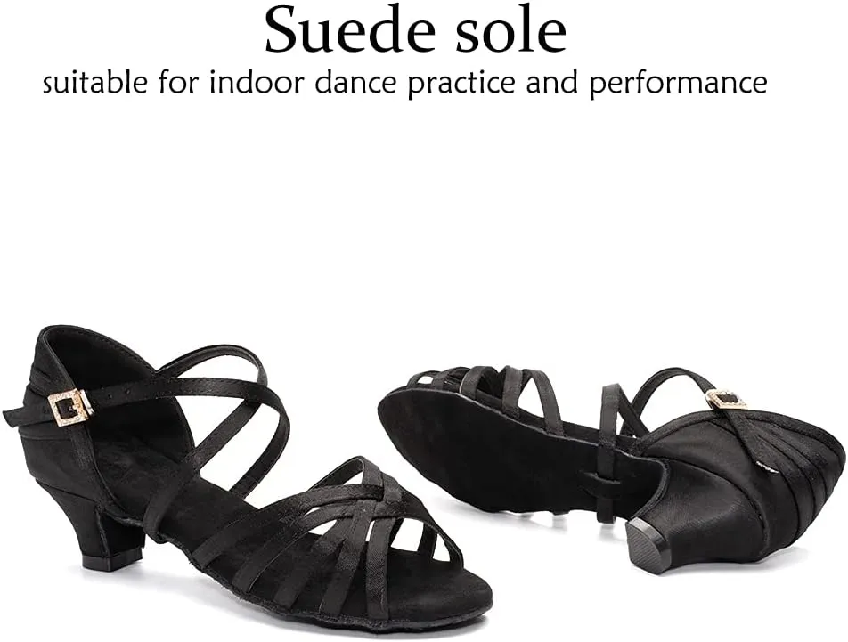 DKZSYIM Women's Satin Latin Dance Shoes Professional Ballroom Salsa Practice Performance Dancing Shoes,Model XGG-Women