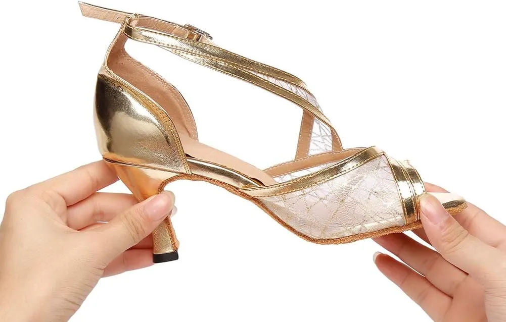 DKZSYIM Women's Satin Latin Practice Dance Shoes Ballroom Suede Sole Wedding Performance Dance Shoe,Model NU230