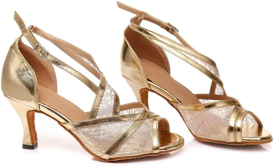 DKZSYIM Women's Satin Latin Practice Dance Shoes Ballroom Suede Sole Wedding Performance Dance Shoe,Model NU230