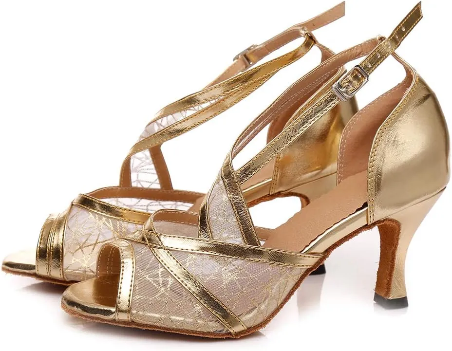 DKZSYIM Women's Satin Latin Practice Dance Shoes Ballroom Suede Sole Wedding Performance Dance Shoe,Model NU230