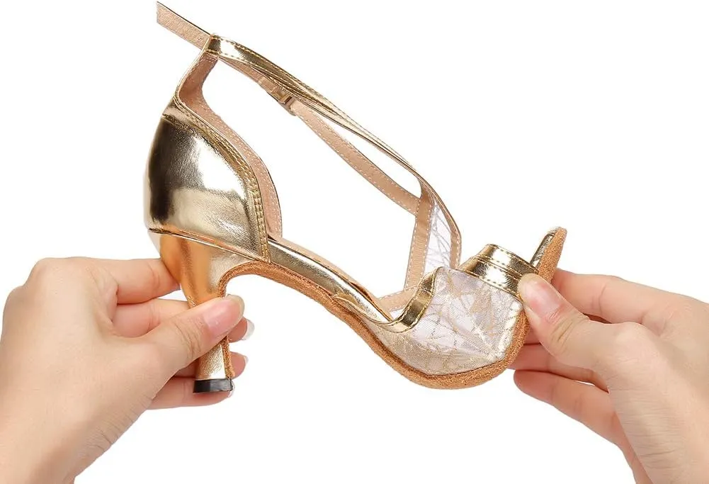 DKZSYIM Women's Satin Latin Practice Dance Shoes Ballroom Suede Sole Wedding Performance Dance Shoe,Model NU230