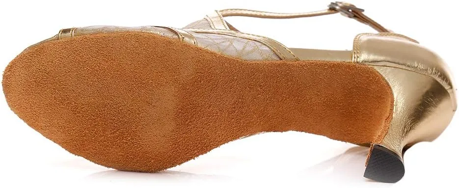 DKZSYIM Women's Satin Latin Practice Dance Shoes Ballroom Suede Sole Wedding Performance Dance Shoe,Model NU230