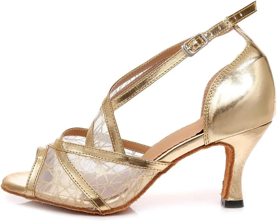 DKZSYIM Women's Satin Latin Practice Dance Shoes Ballroom Suede Sole Wedding Performance Dance Shoe,Model NU230