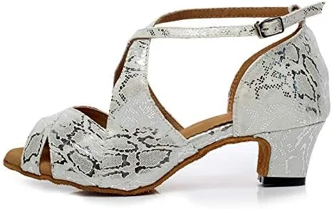 DKZSYIM Women's Synthetic Leather Latin Dance Shoes Comfortable Salsa Performance Practise Wedding Dance Shoes,Model QJW6126