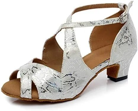 DKZSYIM Women's Synthetic Leather Latin Dance Shoes Comfortable Salsa Performance Practise Wedding Dance Shoes,Model QJW6126