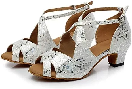 DKZSYIM Women's Synthetic Leather Latin Dance Shoes Comfortable Salsa Performance Practise Wedding Dance Shoes,Model QJW6126