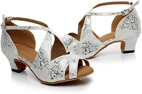DKZSYIM Women's Synthetic Leather Latin Dance Shoes Comfortable Salsa Performance Practise Wedding Dance Shoes,Model QJW6126