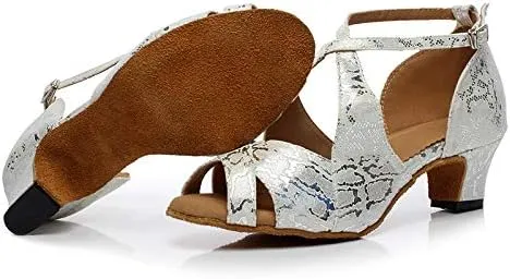DKZSYIM Women's Synthetic Leather Latin Dance Shoes Comfortable Salsa Performance Practise Wedding Dance Shoes,Model QJW6126
