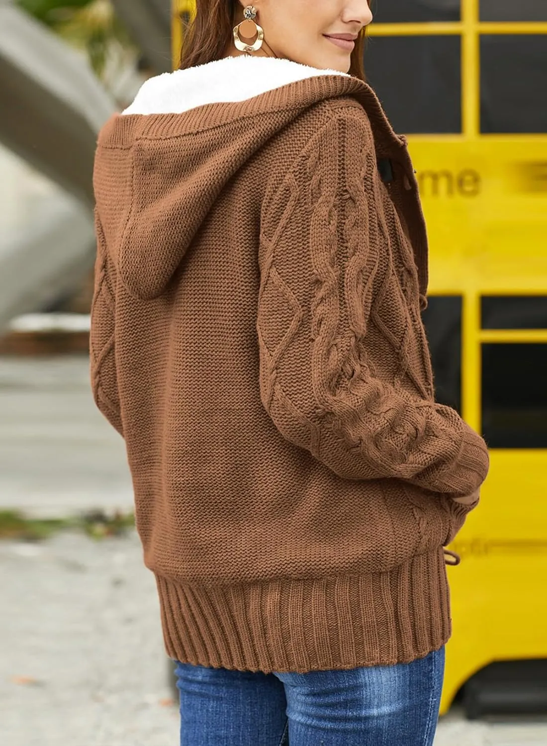 Dokotoo Women's Sweaters Winter Hooded Cardigans Button Up Cable Knit Coats Jackets Outerwear with Pockets