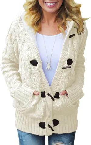 Dokotoo Women's Sweaters Winter Hooded Cardigans Button Up Cable Knit Coats Jackets Outerwear with Pockets