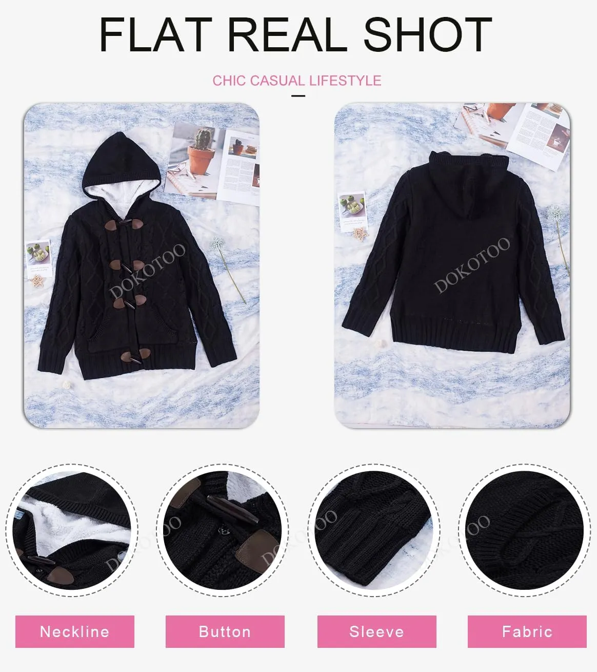 Dokotoo Women's Sweaters Winter Hooded Cardigans Button Up Cable Knit Coats Jackets Outerwear with Pockets