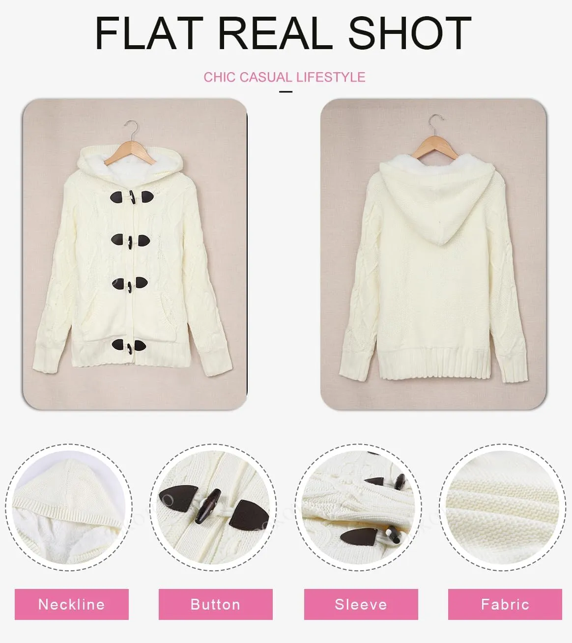 Dokotoo Women's Sweaters Winter Hooded Cardigans Button Up Cable Knit Coats Jackets Outerwear with Pockets
