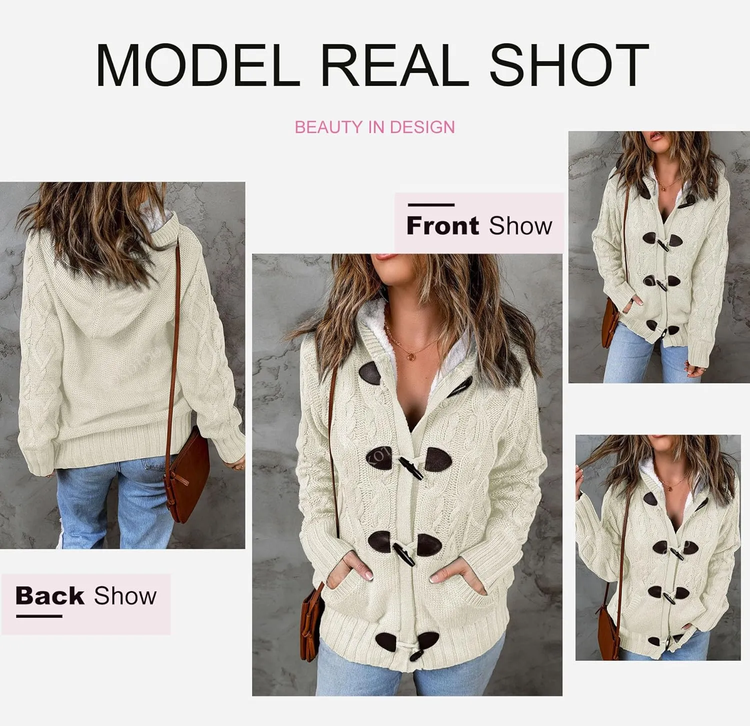 Dokotoo Women's Sweaters Winter Hooded Cardigans Button Up Cable Knit Coats Jackets Outerwear with Pockets