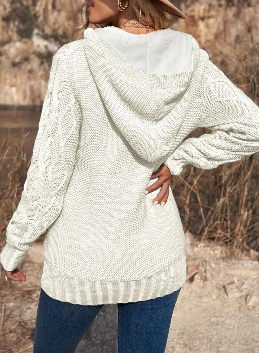 Dokotoo Women's Sweaters Winter Hooded Cardigans Button Up Cable Knit Coats Jackets Outerwear with Pockets