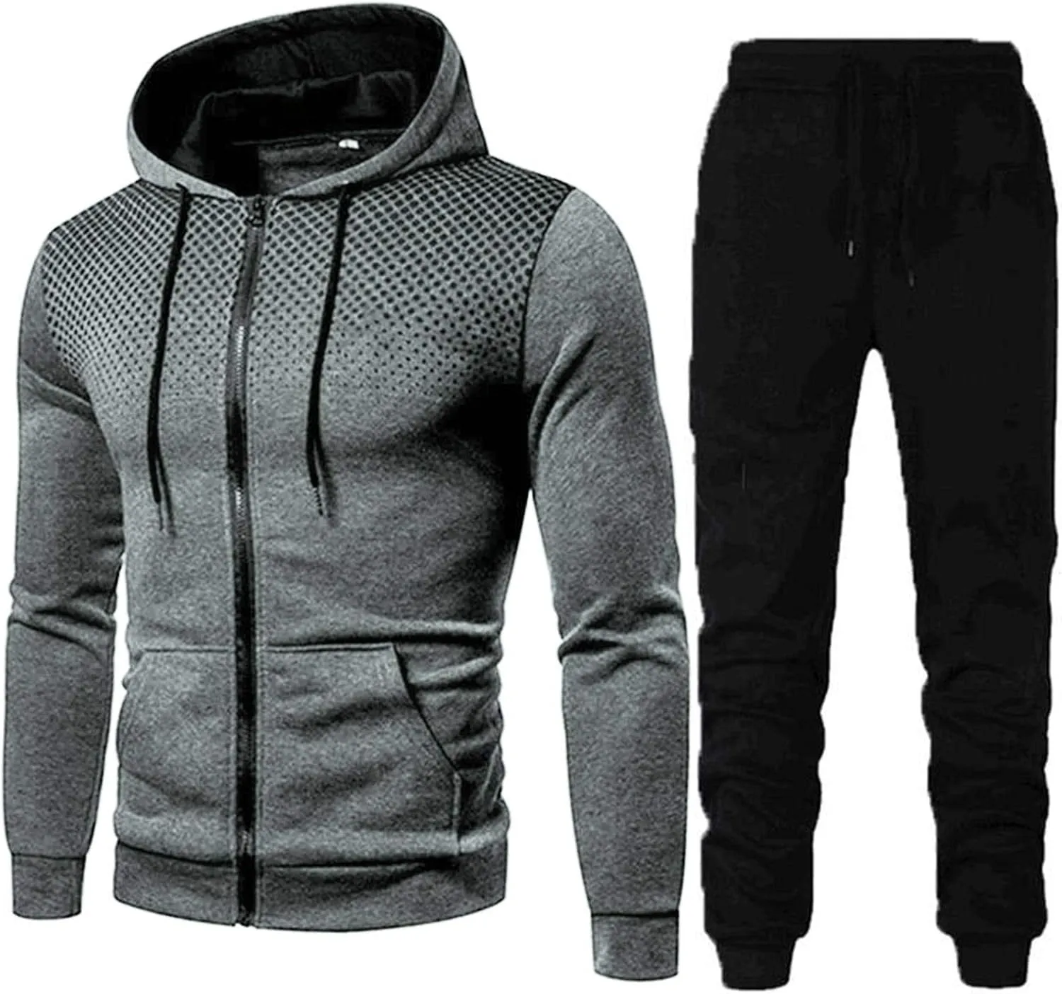 DuDubaby Men's Winter Sports Casual Fitness Suit with Dots Hoodie Sweatshirt and Pants