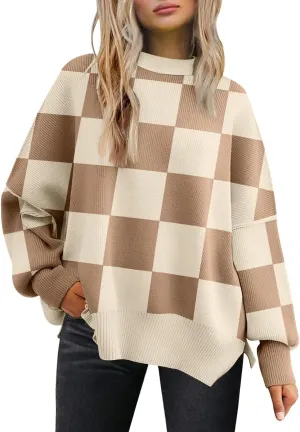 EFAN Women's Oversized Sweaters 2025 Fall Crewneck Batwing Sleeve Pullover Sweaters