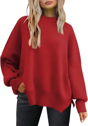 EFAN Women's Oversized Sweaters 2025 Fall Crewneck Batwing Sleeve Pullover Sweaters