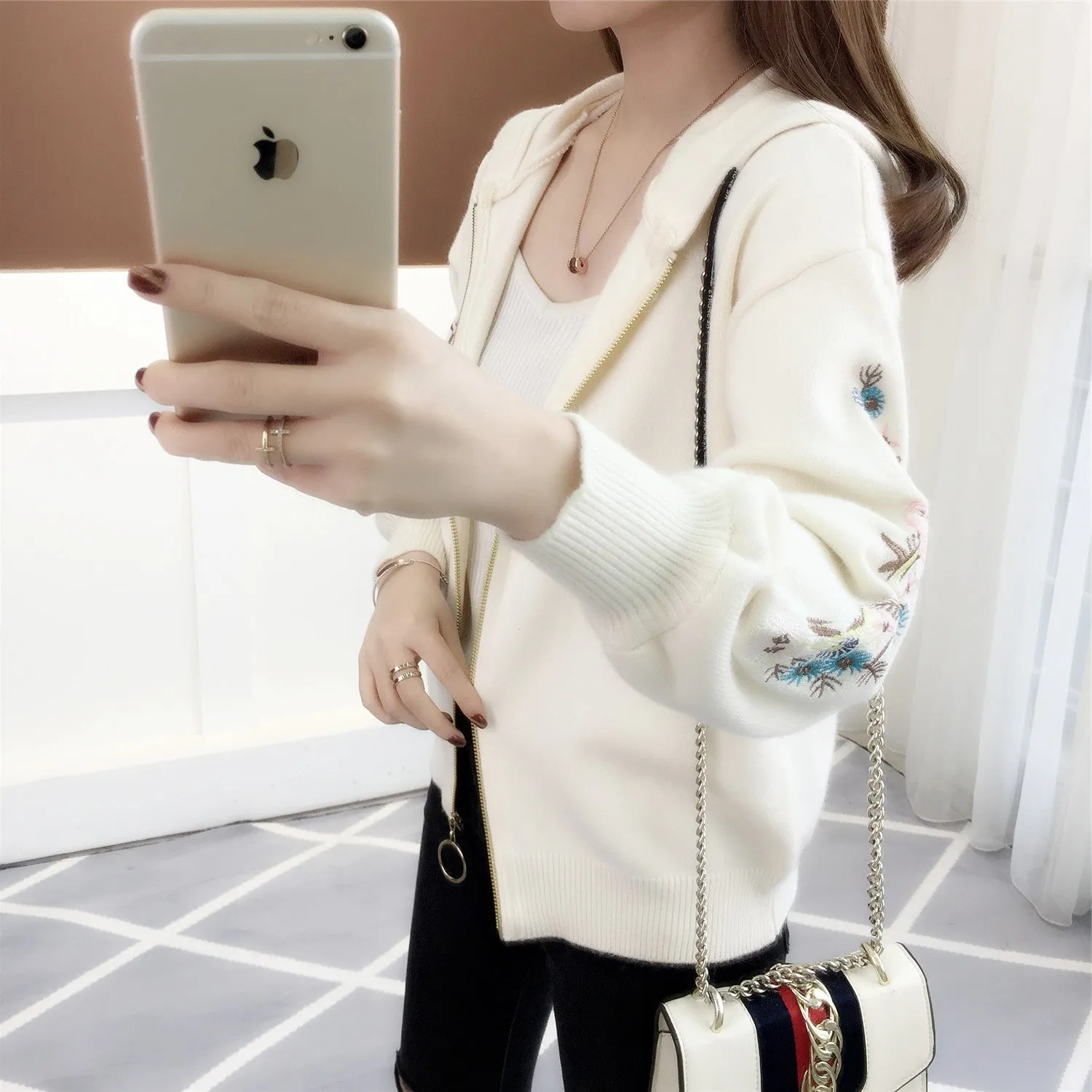 embroidered knitted jacket, Korean