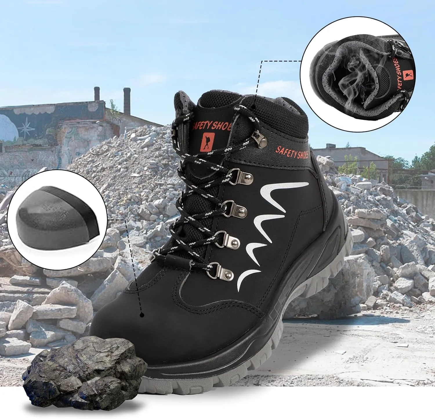 ESTAMICO Steel Toe Work Boots For Men Puncture Proof Industrial & Construction Boot Waterproof Safety Shoes