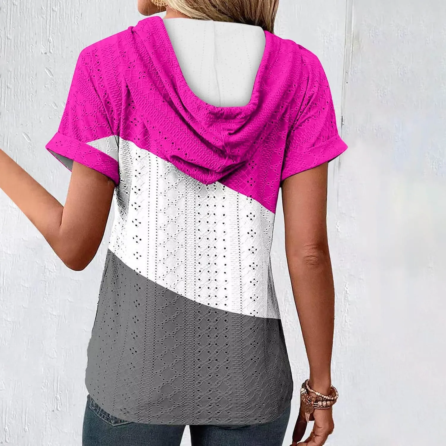 Eyelet Tops for Women 2025 Trendy Summer Hoodies Short Sleeve Button Up Casual Loose Fit Embroidery Shirts Blouses